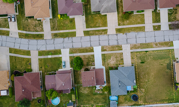 Infill land with yellow line